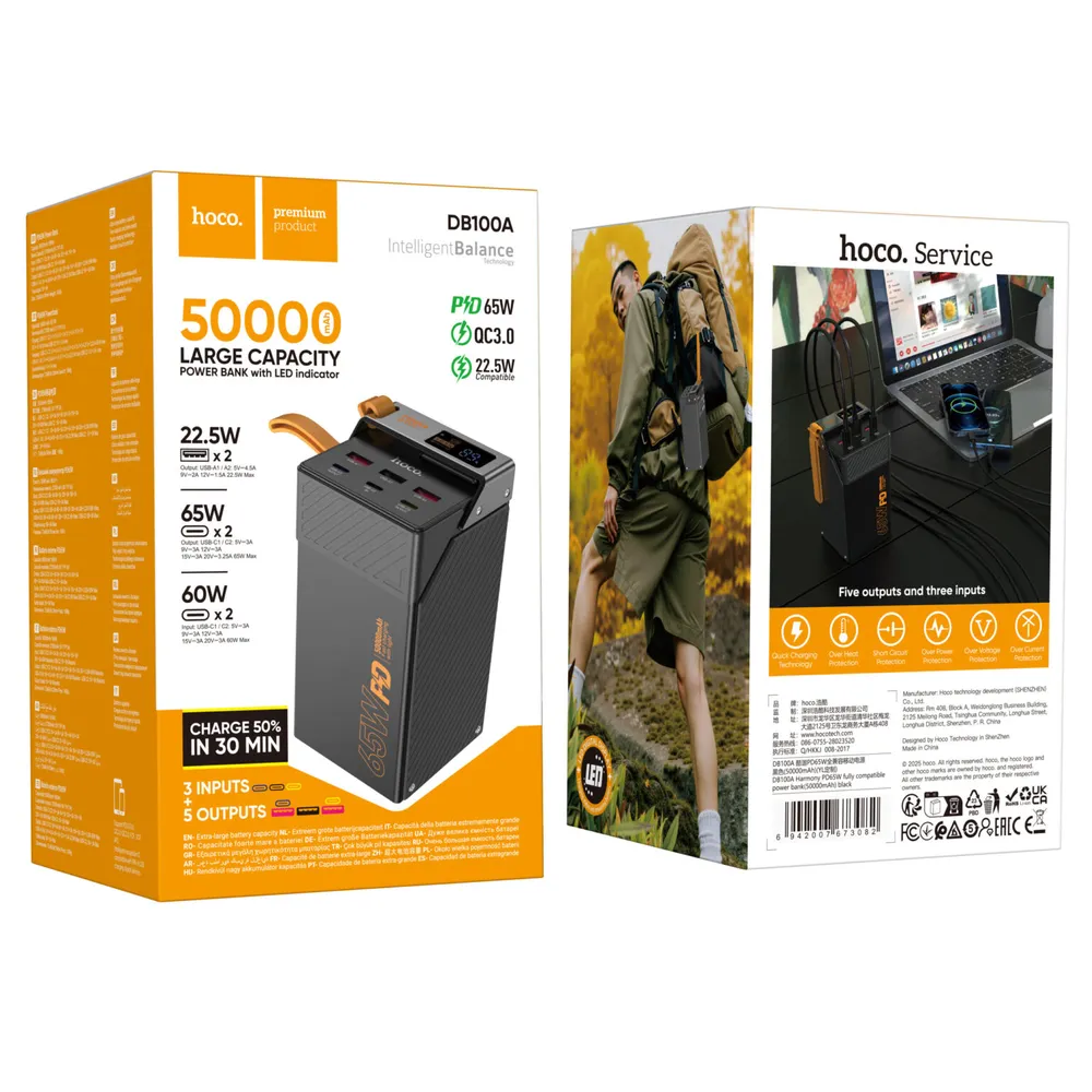Hoco DB100A Harmony 50000mAh PD65W Power Bank – Maximum Capacity, Full Protocol Compatibility) - Gallery Image 1